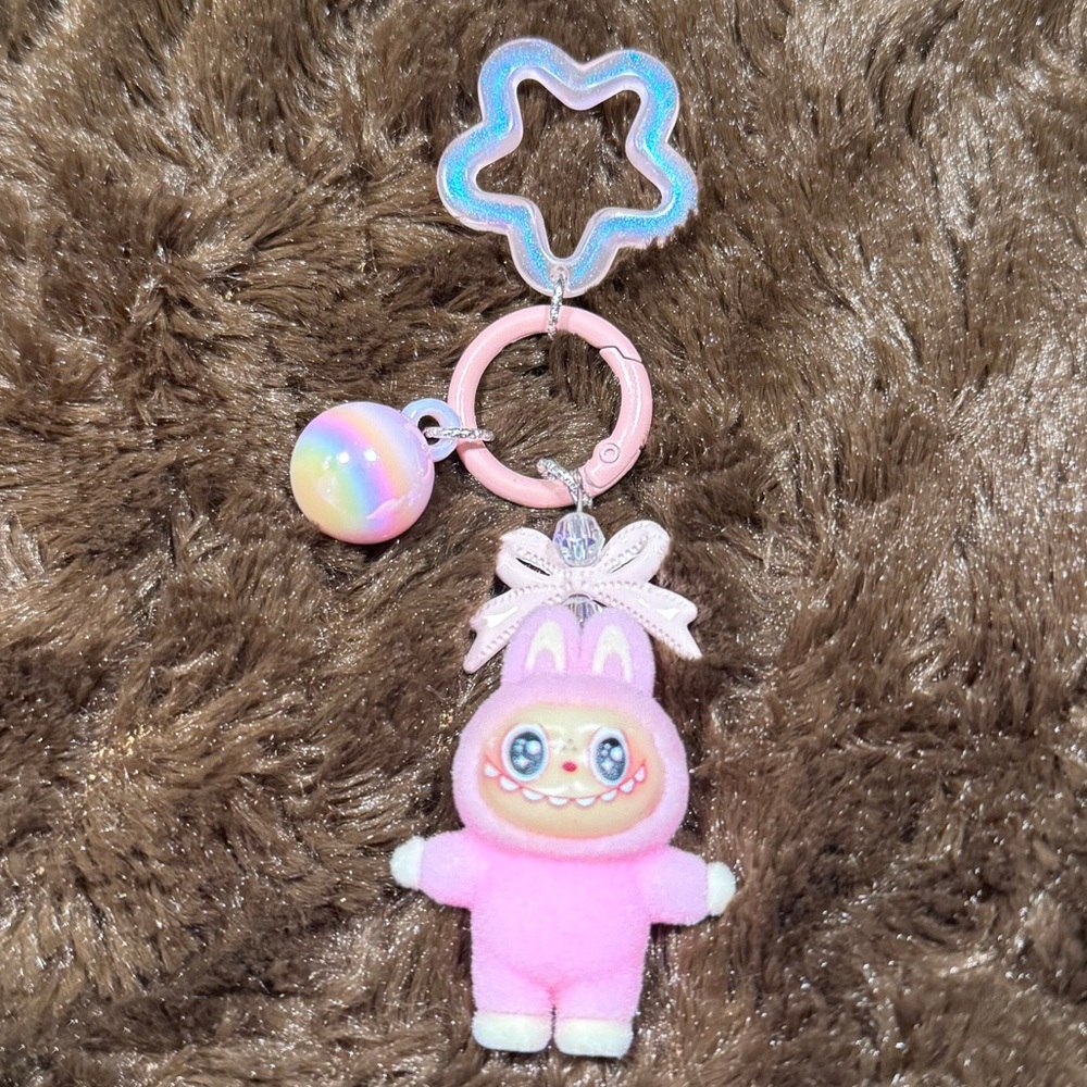 Labubu Monster Plush Keychain Charm - Pink Monster Bag Charm
